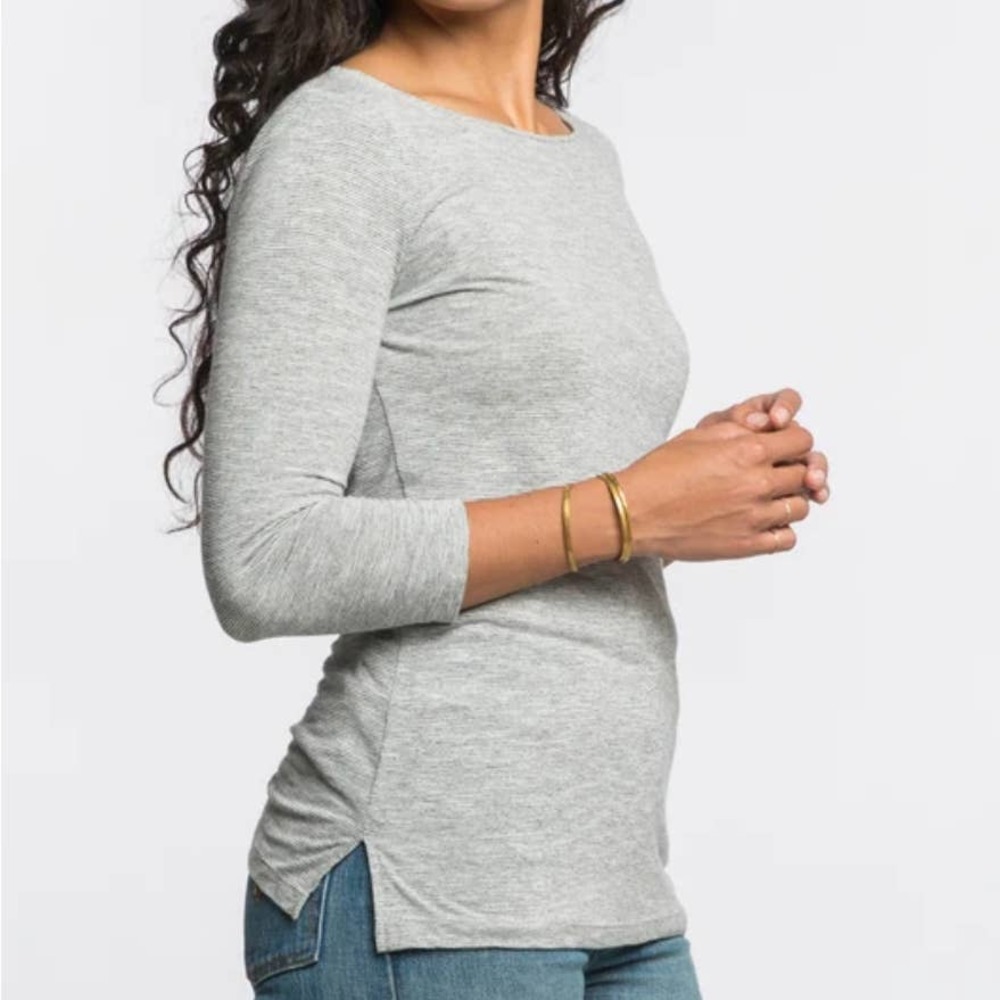Marine Layer Wright Boatneck Top S Grey Stripe 3/4 Sleeve